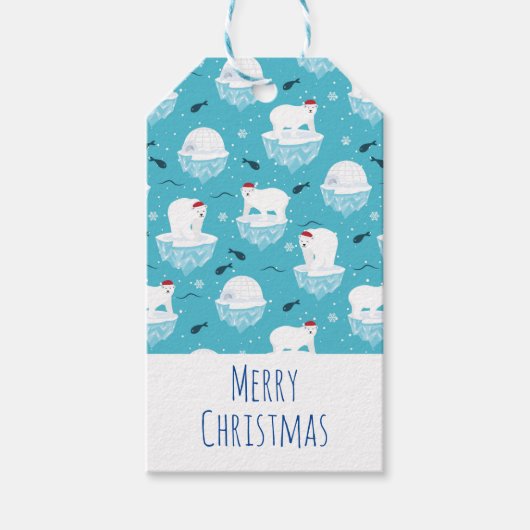 Kute Polar-beren in Santa Hats-kerstpatroon Cadeaulabel (Voorkant)