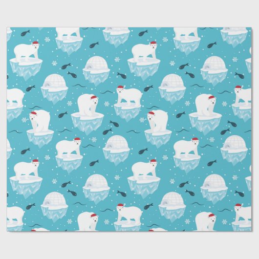 Kute Polar-beren in Santa Hats-kerstpatroon Cadeaupapier (Vlak)