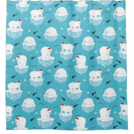 Kute Polar-beren in Santa Hats-kerstpatroon Douchegordijn