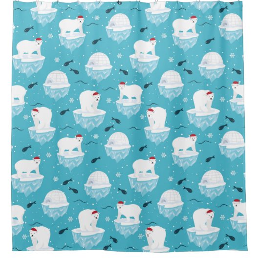 Kute Polar-beren in Santa Hats-kerstpatroon Douchegordijn (Voorkant)
