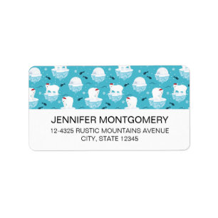 Kute Polar-beren in Santa Hats-kerstpatroon Etiket