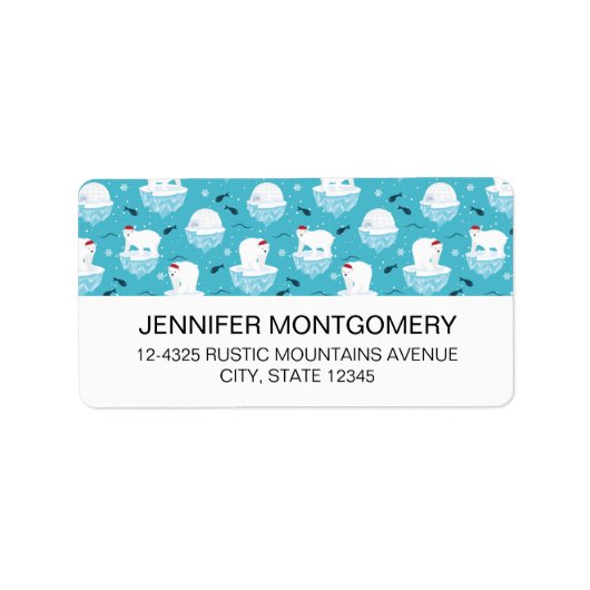 Kute Polar-beren in Santa Hats-kerstpatroon Etiket (Voorkant)