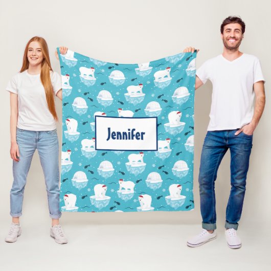 Kute Polar-beren in Santa Hats-kerstpatroon Fleece Deken (In situ)