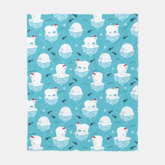 Kute Polar-beren in Santa Hats-kerstpatroon Fleece Deken (Voorkant)