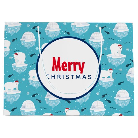 Kute Polar-beren in Santa Hats-kerstpatroon Groot Cadeauzakje (Voorkant)