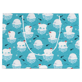 Kute Polar-beren in Santa Hats-kerstpatroon Groot Cadeauzakje