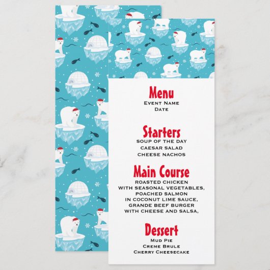 Kute Polar-beren in Santa Hats-kerstpatroon Kaart (Voorkant / Achterkant)