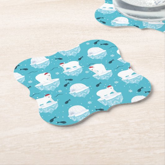 Kute Polar-beren in Santa Hats-kerstpatroon Kartonnen Onderzetters (Gekanteld)