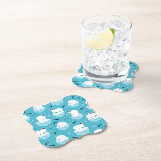 Kute Polar-beren in Santa Hats-kerstpatroon Kartonnen Onderzetters (Insitu)