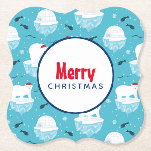 Kute Polar-beren in Santa Hats-kerstpatroon Kartonnen Onderzetters