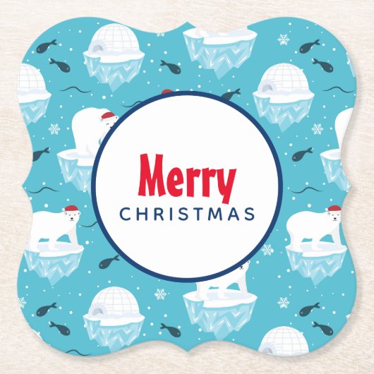 Kute Polar-beren in Santa Hats-kerstpatroon Kartonnen Onderzetters (Voorkant)