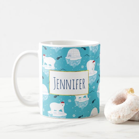 Kute Polar-beren in Santa Hats-kerstpatroon Koffiemok (Met donut)