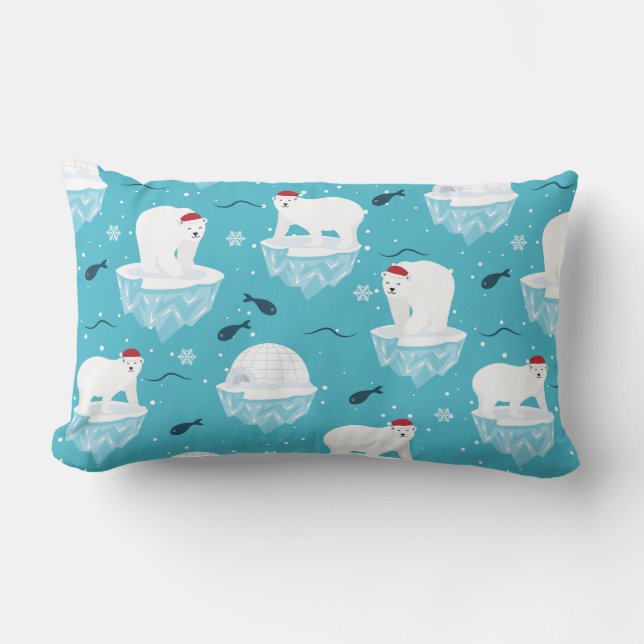 Kute Polar-beren in Santa Hats-kerstpatroon Kussen (Voorkant)