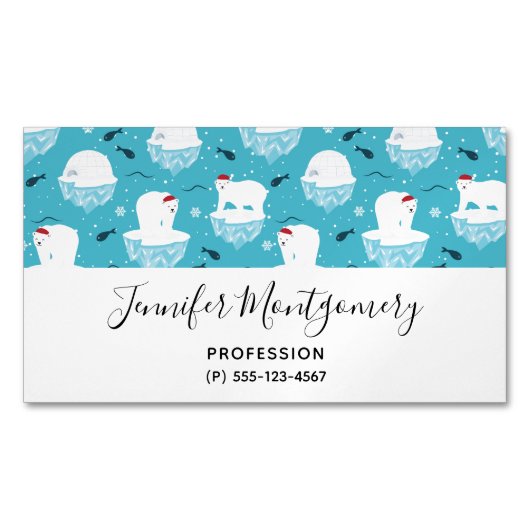 Kute Polar-beren in Santa Hats-kerstpatroon Magnetisch Visitekaartje (Voorkant)