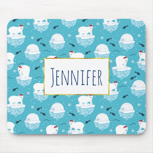 Kute Polar-beren in Santa Hats-kerstpatroon Muismat (Voorkant)
