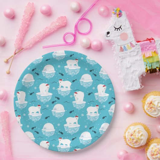 Kute Polar-beren in Santa Hats-kerstpatroon Papieren Bordje (Feest)