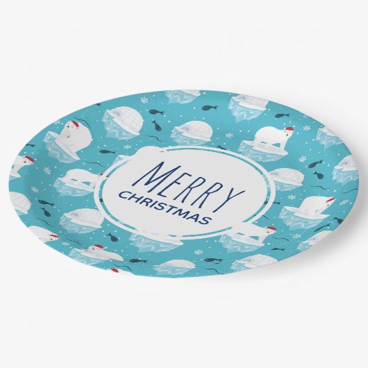 Kute Polar-beren in Santa Hats-kerstpatroon Papieren Bordje (Gekanteld)