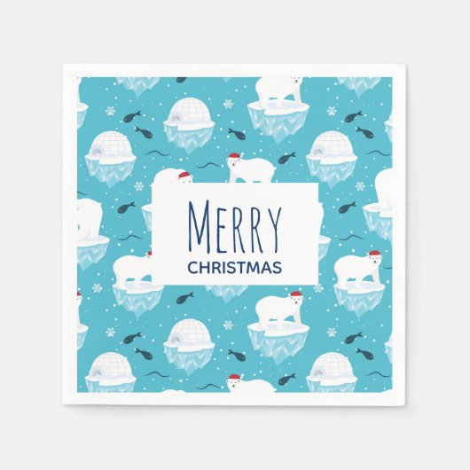 Kute Polar-beren in Santa Hats-kerstpatroon Servet (Voorkant)