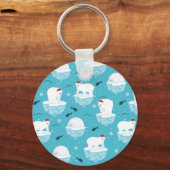 Kute Polar-beren in Santa Hats-kerstpatroon Sleutelhanger (Voorkant)