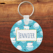 Kute Polar-beren in Santa Hats-kerstpatroon Sleutelhanger (Voorkant)