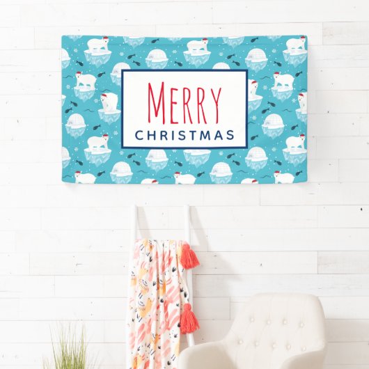 Kute Polar-beren in Santa Hats-kerstpatroon Spandoek (Insitu)