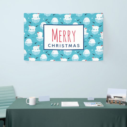 Kute Polar-beren in Santa Hats-kerstpatroon Spandoek (Beurs)