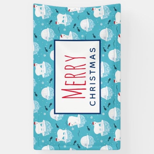 Kute Polar-beren in Santa Hats-kerstpatroon Spandoek (Verticaal)