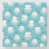 Kute Polar-beren in Santa Hats-kerstpatroon Stenen Onderzetter (Voorkant)