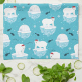 Kute Polar-beren in Santa Hats-kerstpatroon Theedoek (Gevouwen)