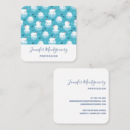 Kute Polar-beren in Santa Hats-kerstpatroon Vierkante Visitekaartje (Voorkant / Achterkant)