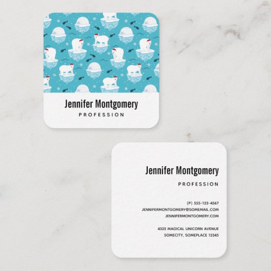 Kute Polar-beren in Santa Hats-kerstpatroon Vierkante Visitekaartje (Voorkant / Achterkant)