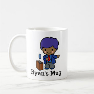 Kute politicus/luidspreker met blauw haar met podi koffiemok
