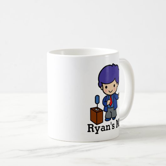 Kute politicus/luidspreker met blauw haar met podi koffiemok (Voorkant rechts)