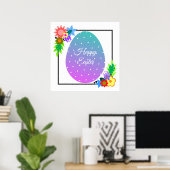 Kute polka dot Paaseieren met florale poep Poster (Thuiskantoor)