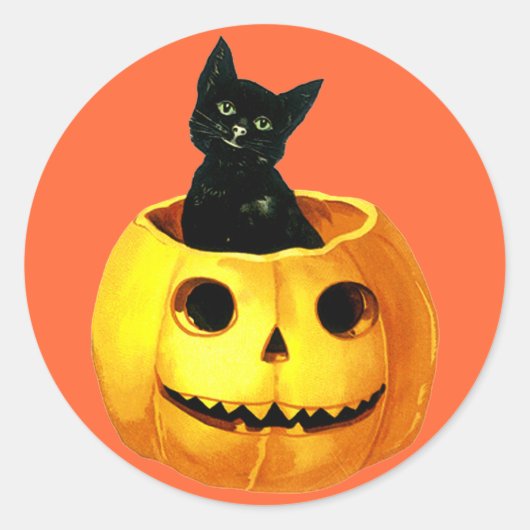 Kute  pompoen en zwarte kat voor Halloween Fun Ronde Sticker (Voorkant)
