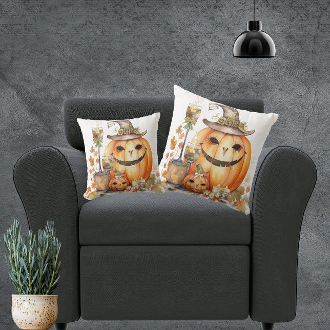 Kute pompoenen met zwoegen, kaarsen en assen kussen (Fall harvest and Halloween decor throw pillows. Update your home decor for autumn)