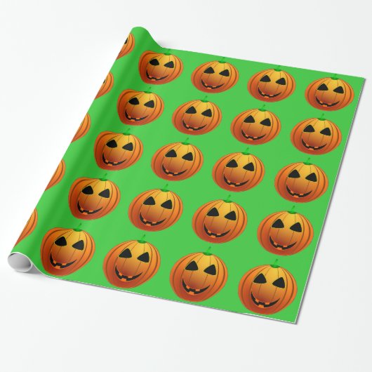 Kute pompoenen op Halloween Pattern Wrapping Paper Cadeaupapier (Uitgerold)