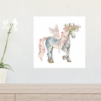 Kute Pony met neerslag en bloemen Folie Afdrukken