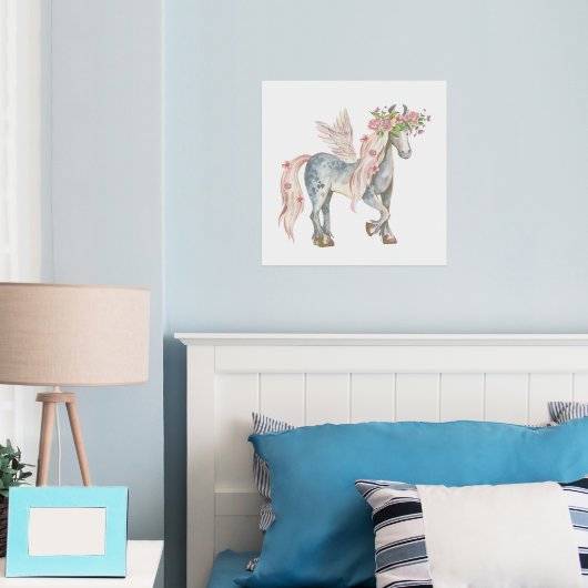 Kute Pony met neerslag en bloemen Folie Afdrukken (Insitu (Slaapkamer))