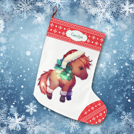Kute Pony Snowflake Red Border Kinder Grote Kerstsok