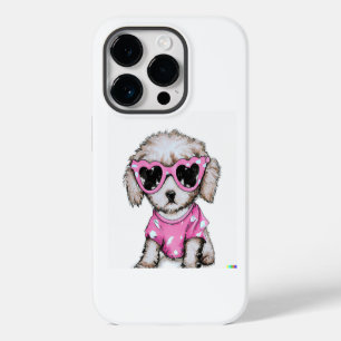 Kute poodle pupil met een roze zonnebril iPhone 14 plus hoesje