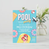 Kute Pool Party Birthday Invitation | Blauw Paars Kaart (Staand voorkant)