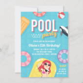 Kute Pool Party Birthday Invitation | Blauw Paars Kaart (Voorkant)