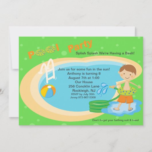 Kute Pool Party Boys Birthday Uitnodiging (Voorkant)