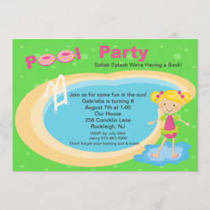 Kute Pool Party Girls Birthday Invitation Kaart