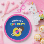 Kute Pool Party Swimming Birthday Girl Custom Papieren Bordje (Feest)