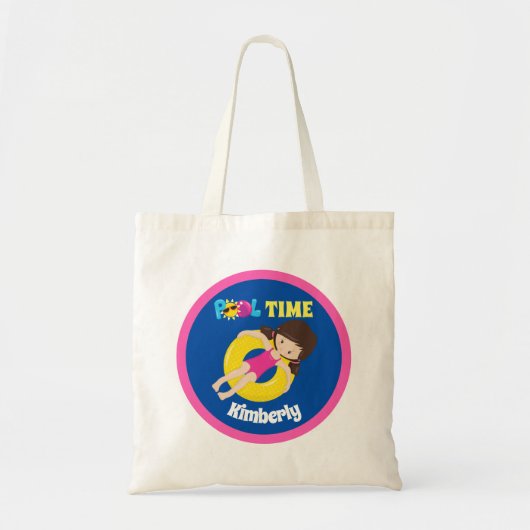 Kute Pool Party Swimming Birthday Girl Custom Tote Bag (Voorkant)