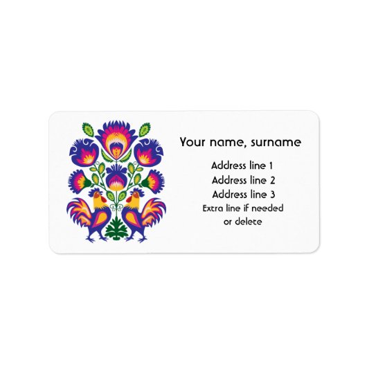 Kute Poolse folklore Wycinanki met roosters Etiket (Voorkant)