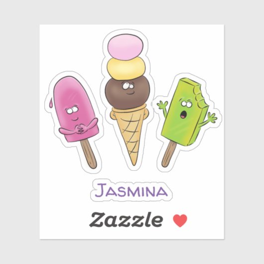 Kute popsicles en illustratie cartoon icecream sticker (Vel)