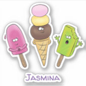 Kute popsicles en illustratie cartoon icecream sticker (Voorkant)